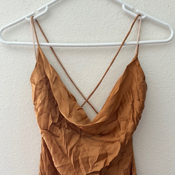 Wilfred Satin Slip Dress in Rich Brown - Picture 2 of 5